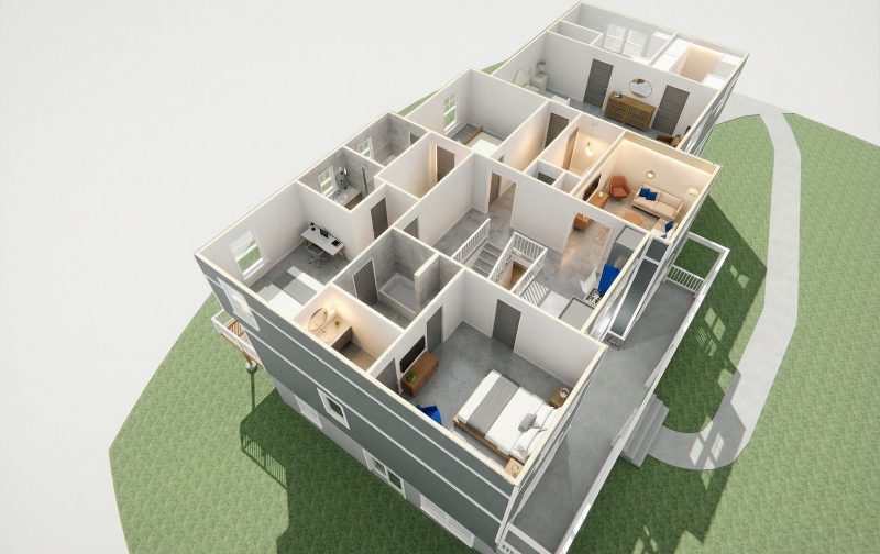 Three-dimensional cutaway of the Bellwood second-floor plan